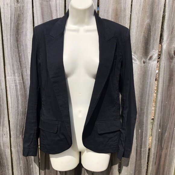 THEORY 10 Open Front Linen Blazer Jamilla Black Long Sleeve Top Jacket Medium - Picture 4 of 10